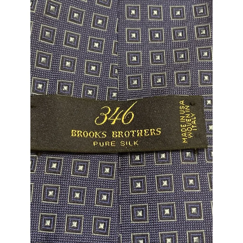 BROOKS BROTHERS 346‎ Men's 100% Silk Necktie Designer Geometric Squares Blue